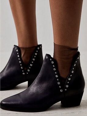 Free People Leather Studded Charm Double V Western Boots - NEW